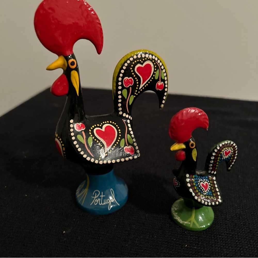 Portuguese Good Luck Colorful Rooster Figurine Set